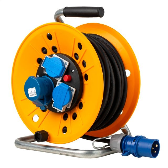 Kabeltrommel CEE 3 - pol. 1 x CEE 3 pol. 16 A 2 x Dosen _Typ 13 - NB/5513 - 1_ Farbe schwarz / orange - Camperreich